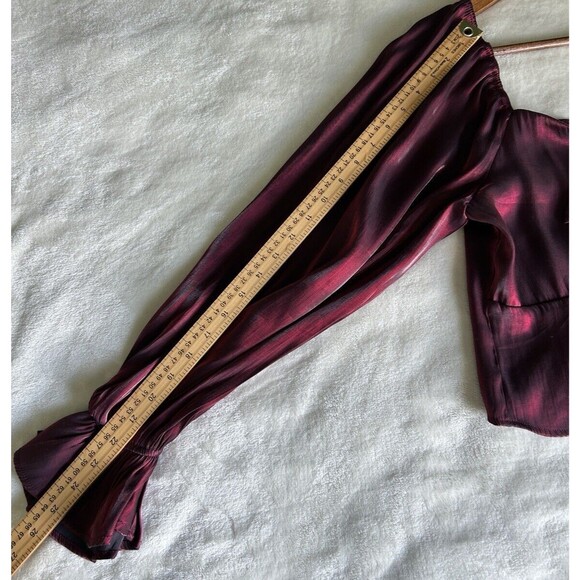 Francesca's Womens Shirt Large Satin Tie Front Blouse Whimsical Milkmaid - Picture 10 of 12